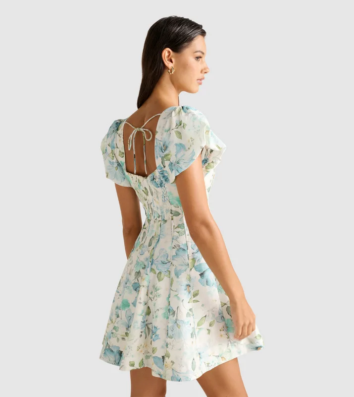forever new  CAMDEN Printed Bubble Sleeves Mini Dress for Women | Best Price UAE